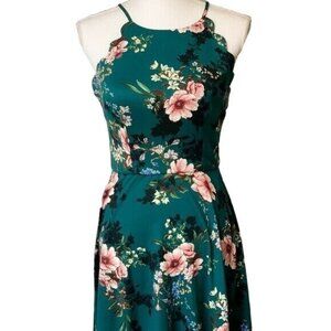 BCX Green Floral Print Skater Mini Dress Size M